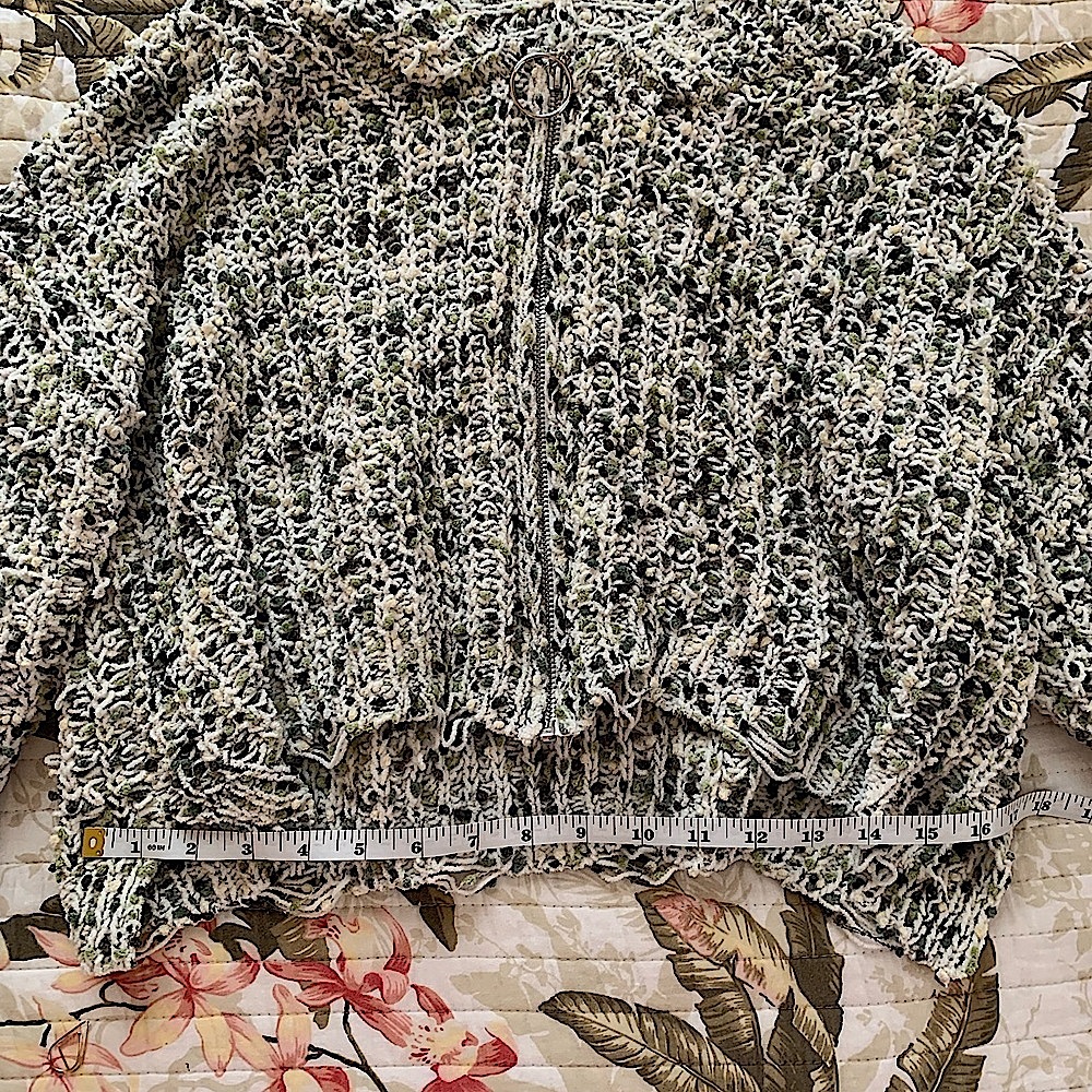 BUCKLE Willow Root Green White Distressed Cable Knit Zip Up Sweater Size Small - Picture 5 of 7